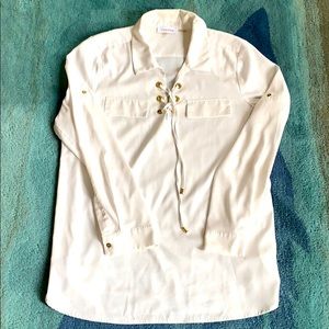 Calvin Klein Cream Gold Branded Buttons Top